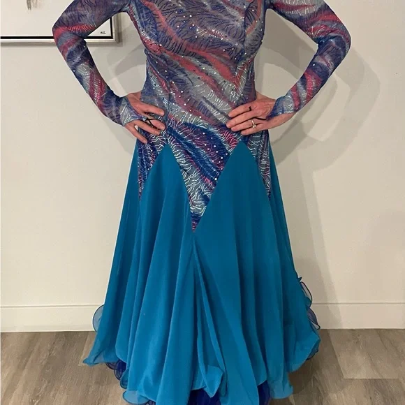 Vibrant Multicolor Ballroom Dance Dress - Picture 6 of 16